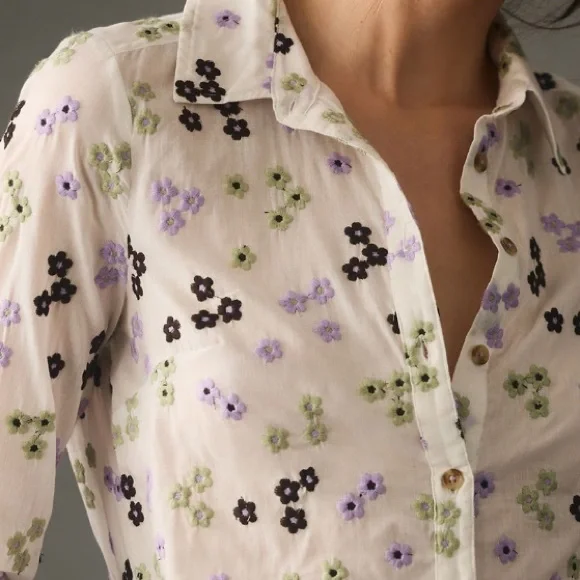 Anthropologie Maeve Embroidered Floral 
Button-down  Blouse - XL - NWT - Picture 2 of 16